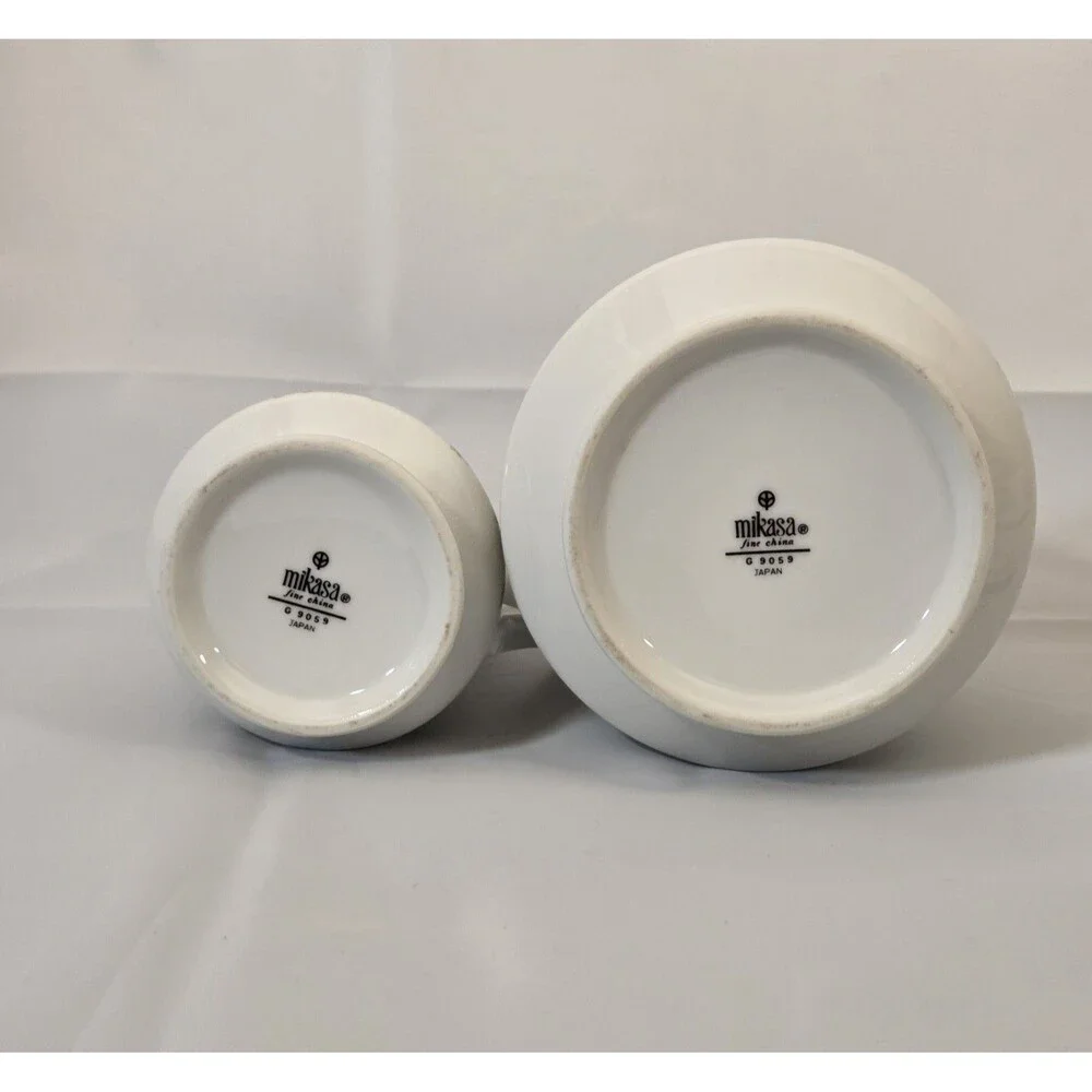 Vintage Mikasa Montclair G9059 Sugar Bowl w Lid & Creamer Set Japan Platinum‎